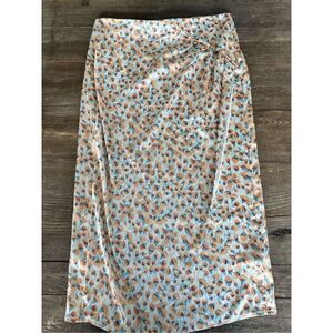 Vince Blue & Cream Carnation Asymmetric Cascade Draped Midi Skirt, NWOT, size 2